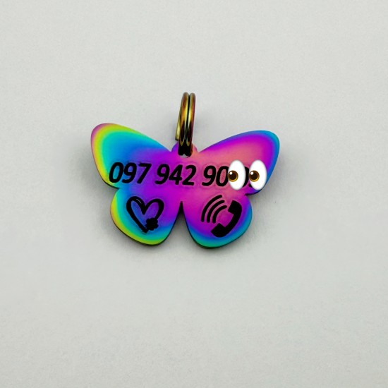 Медальон адресник жетон для собак, котів, тварин з нержавіючої сталі з лазерним гравіруванням Метелик