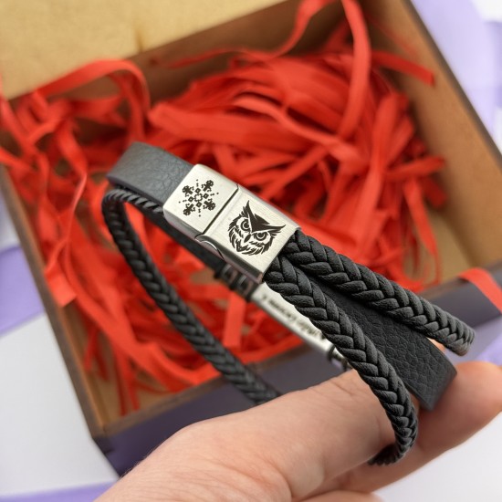 Браслет чоловічий шкіряний з гравіюванням на подарунок коханому