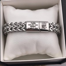 Чоловічий плетений металевий браслет з гравіюванням подарунок для коханого