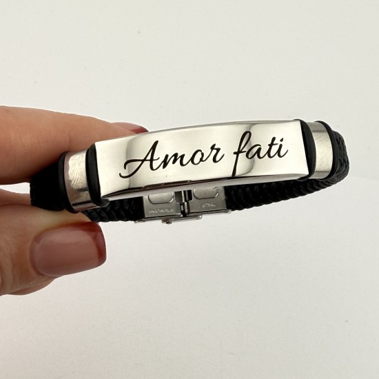 Плетений браслет екошкіра з гравіюванням на подарунок коханій дівчині