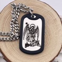 Жетон з бампером міцний ланцюжок з гравіюванням Ікони Архангел Михаїл зі змієм